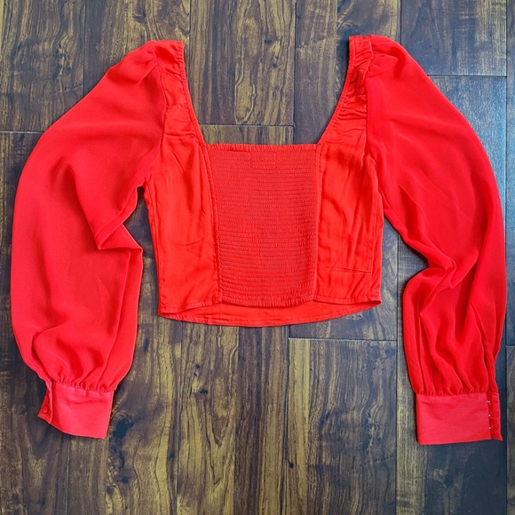 Urban Outfitters Long Sleeve Crop Top With Puffy Shoulders - Picture 6 of 6